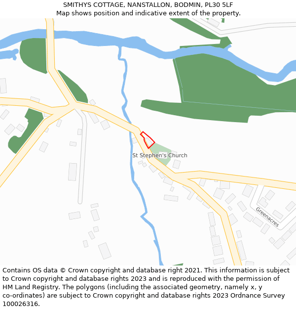 SMITHYS COTTAGE, NANSTALLON, BODMIN, PL30 5LF: Location map and indicative extent of plot