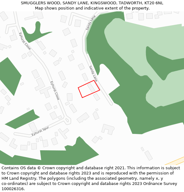 SMUGGLERS WOOD, SANDY LANE, KINGSWOOD, TADWORTH, KT20 6NL: Location map and indicative extent of plot