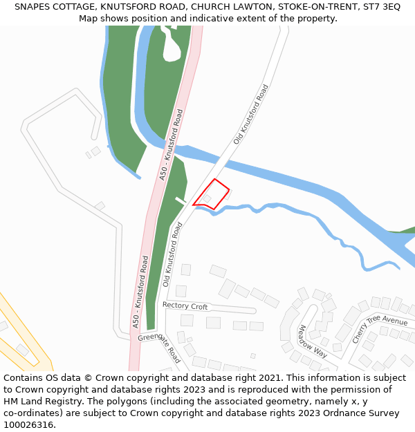 SNAPES COTTAGE, KNUTSFORD ROAD, CHURCH LAWTON, STOKE-ON-TRENT, ST7 3EQ: Location map and indicative extent of plot