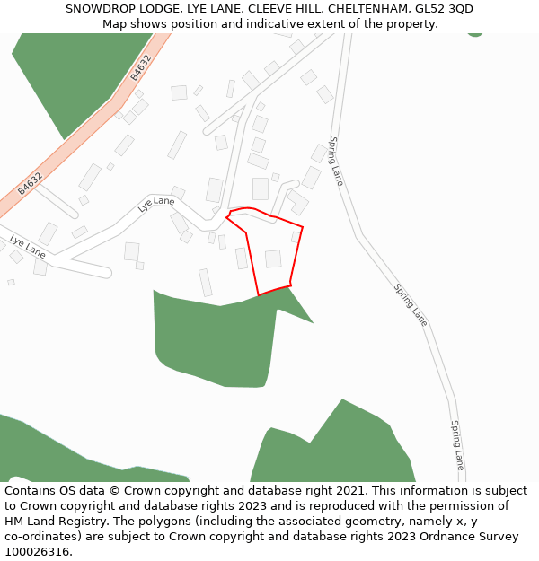 SNOWDROP LODGE, LYE LANE, CLEEVE HILL, CHELTENHAM, GL52 3QD: Location map and indicative extent of plot