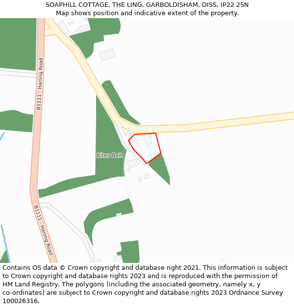 SOAPHILL COTTAGE, THE LING, GARBOLDISHAM, DISS, IP22 2SN: Location map and indicative extent of plot