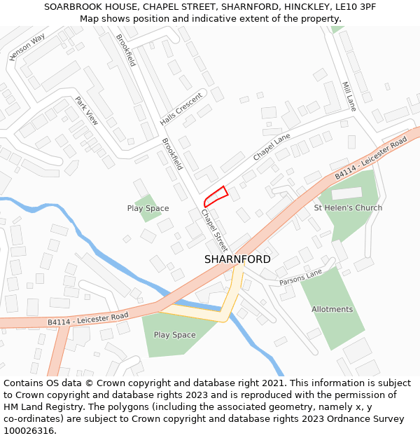 SOARBROOK HOUSE, CHAPEL STREET, SHARNFORD, HINCKLEY, LE10 3PF: Location map and indicative extent of plot