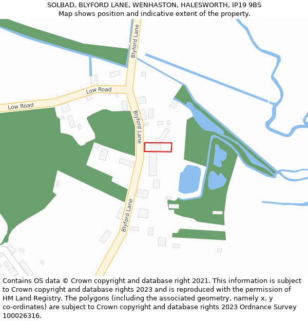 SOLBAD, BLYFORD LANE, WENHASTON, HALESWORTH, IP19 9BS: Location map and indicative extent of plot