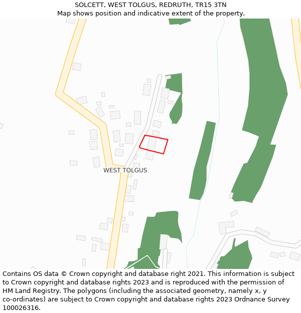 SOLCETT, WEST TOLGUS, REDRUTH, TR15 3TN: Location map and indicative extent of plot