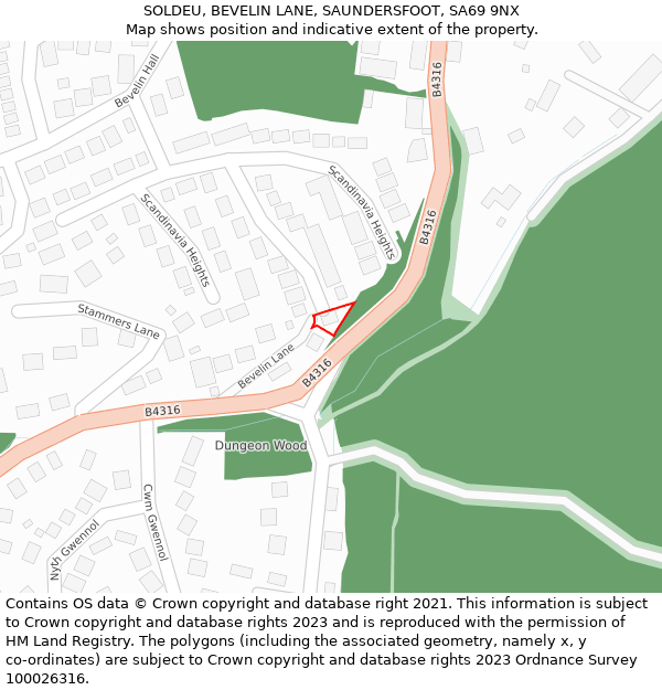 SOLDEU, BEVELIN LANE, SAUNDERSFOOT, SA69 9NX: Location map and indicative extent of plot