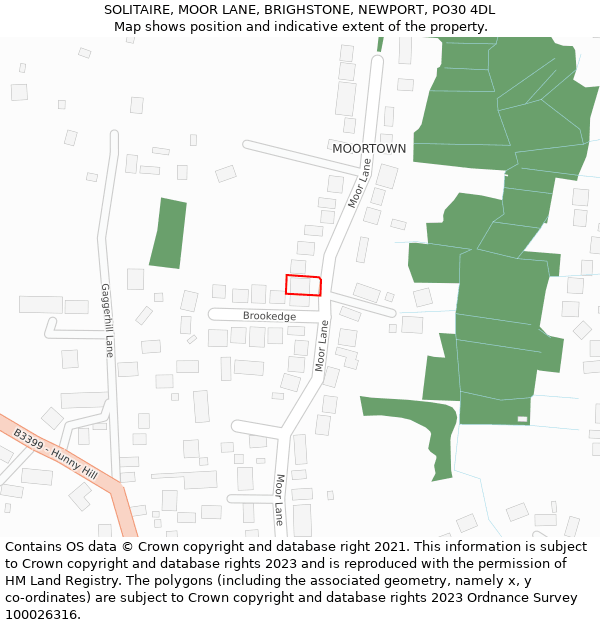 SOLITAIRE, MOOR LANE, BRIGHSTONE, NEWPORT, PO30 4DL: Location map and indicative extent of plot