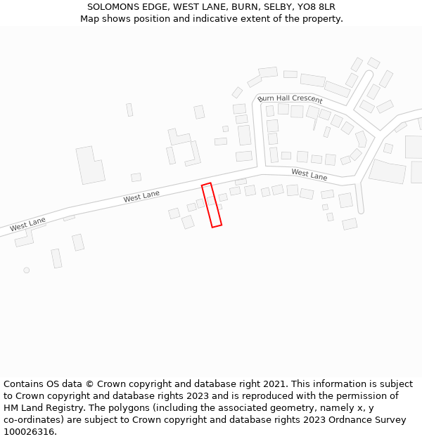 SOLOMONS EDGE, WEST LANE, BURN, SELBY, YO8 8LR: Location map and indicative extent of plot