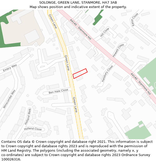 SOLONGE, GREEN LANE, STANMORE, HA7 3AB: Location map and indicative extent of plot