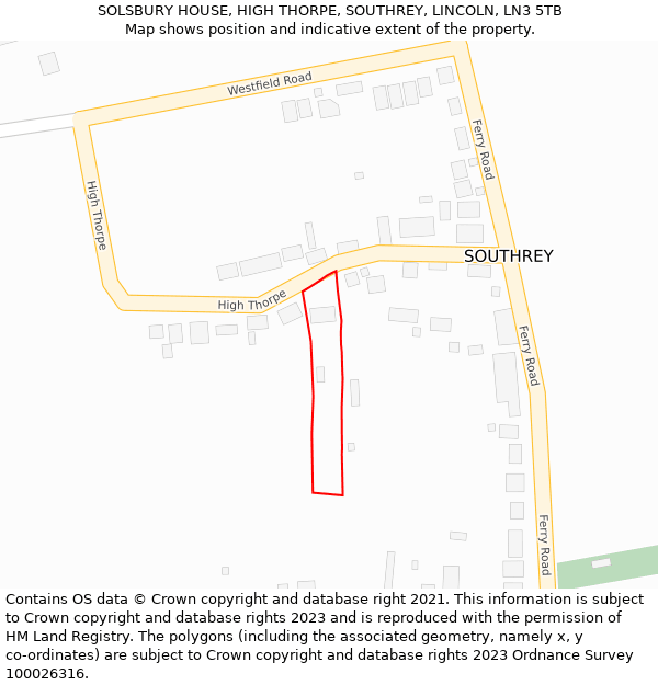 SOLSBURY HOUSE, HIGH THORPE, SOUTHREY, LINCOLN, LN3 5TB: Location map and indicative extent of plot