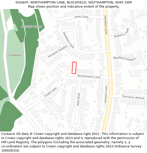 SOLWAY, NORTHAMPTON LANE, BLACKFIELD, SOUTHAMPTON, SO45 1WR: Location map and indicative extent of plot