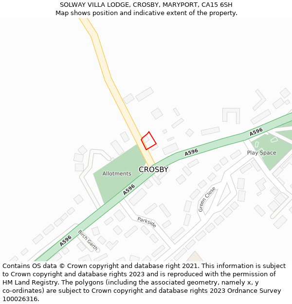 SOLWAY VILLA LODGE, CROSBY, MARYPORT, CA15 6SH: Location map and indicative extent of plot