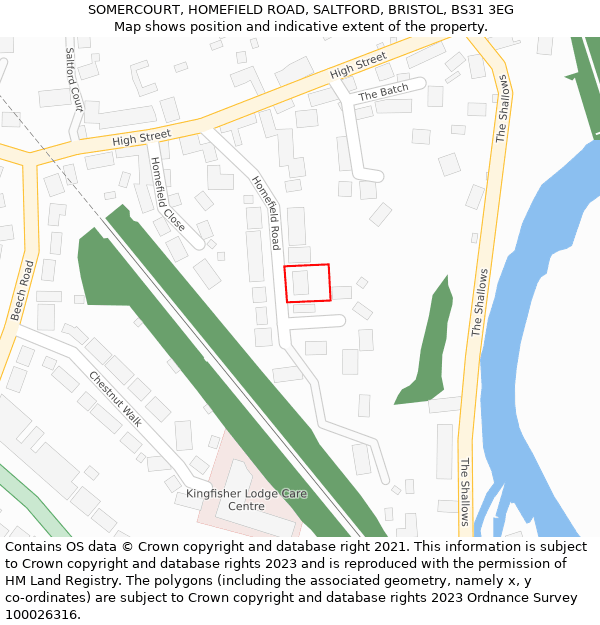 SOMERCOURT, HOMEFIELD ROAD, SALTFORD, BRISTOL, BS31 3EG: Location map and indicative extent of plot