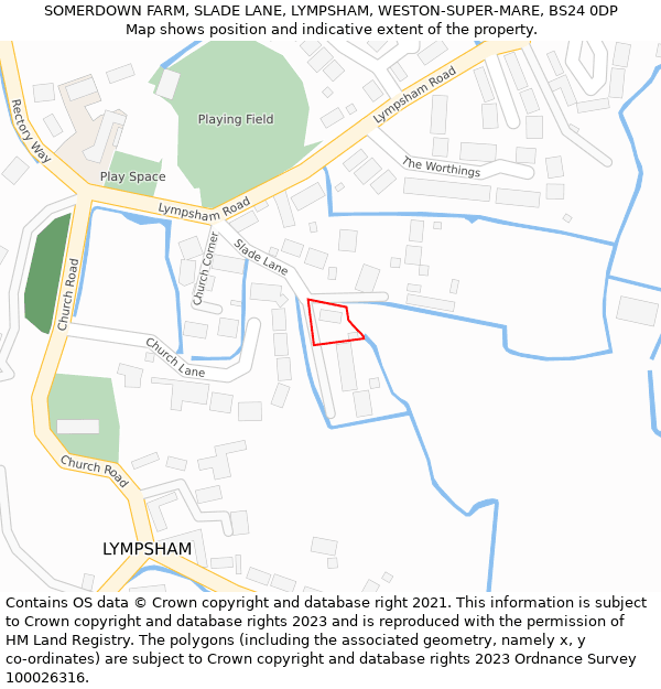 SOMERDOWN FARM, SLADE LANE, LYMPSHAM, WESTON-SUPER-MARE, BS24 0DP: Location map and indicative extent of plot