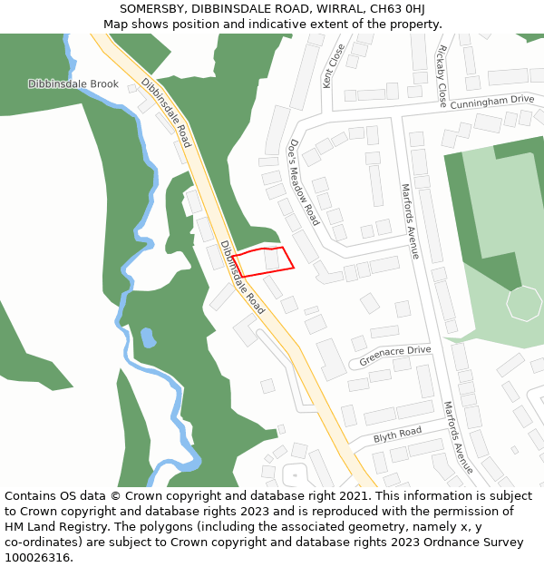 SOMERSBY, DIBBINSDALE ROAD, WIRRAL, CH63 0HJ: Location map and indicative extent of plot