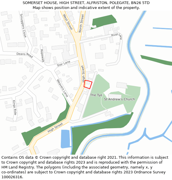 SOMERSET HOUSE, HIGH STREET, ALFRISTON, POLEGATE, BN26 5TD: Location map and indicative extent of plot