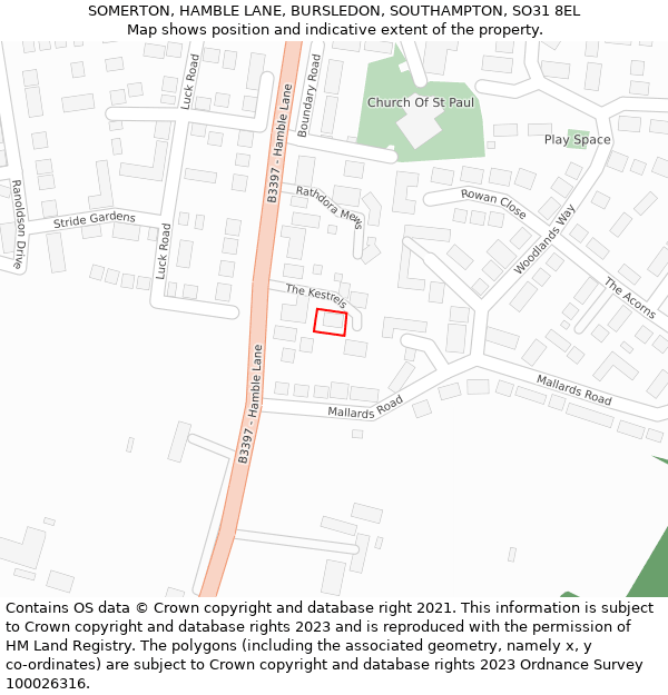SOMERTON, HAMBLE LANE, BURSLEDON, SOUTHAMPTON, SO31 8EL: Location map and indicative extent of plot