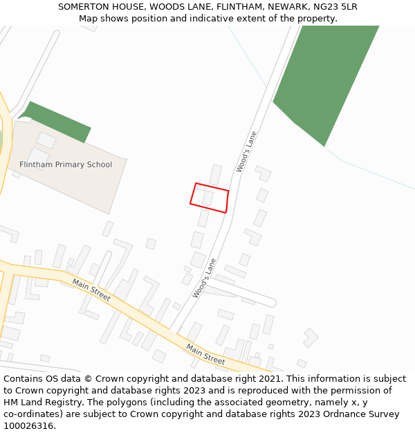 SOMERTON HOUSE, WOODS LANE, FLINTHAM, NEWARK, NG23 5LR: Location map and indicative extent of plot