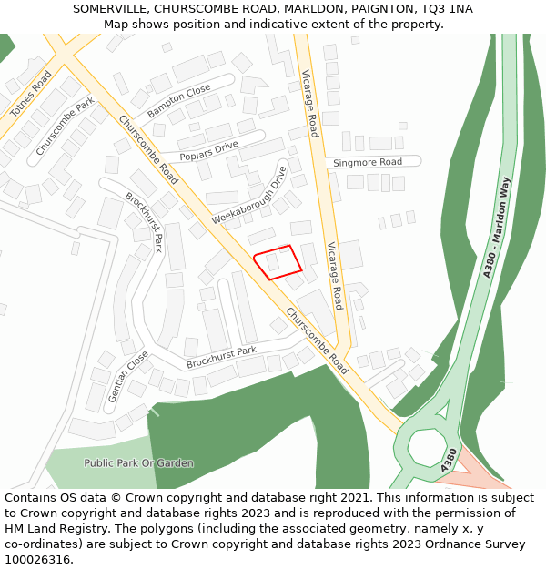 SOMERVILLE, CHURSCOMBE ROAD, MARLDON, PAIGNTON, TQ3 1NA: Location map and indicative extent of plot