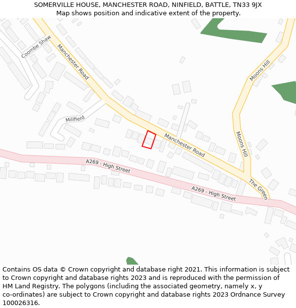 SOMERVILLE HOUSE, MANCHESTER ROAD, NINFIELD, BATTLE, TN33 9JX: Location map and indicative extent of plot