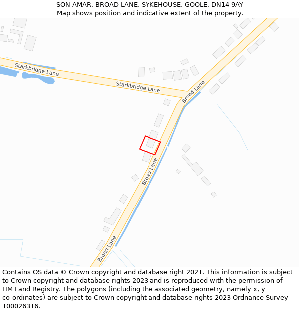 SON AMAR, BROAD LANE, SYKEHOUSE, GOOLE, DN14 9AY: Location map and indicative extent of plot
