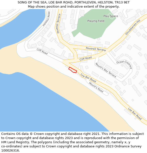 SONG OF THE SEA, LOE BAR ROAD, PORTHLEVEN, HELSTON, TR13 9ET: Location map and indicative extent of plot