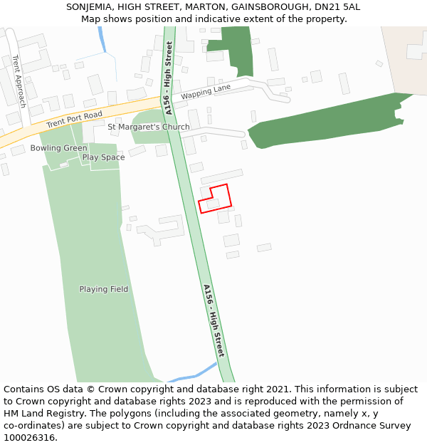 SONJEMIA, HIGH STREET, MARTON, GAINSBOROUGH, DN21 5AL: Location map and indicative extent of plot