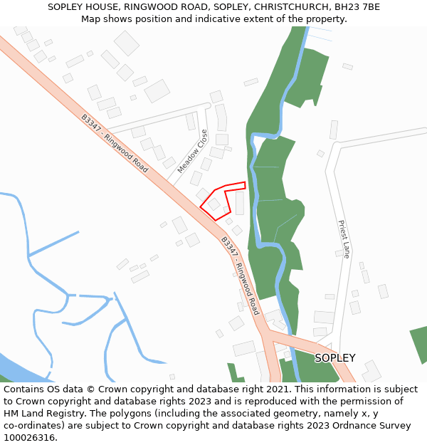 SOPLEY HOUSE, RINGWOOD ROAD, SOPLEY, CHRISTCHURCH, BH23 7BE: Location map and indicative extent of plot