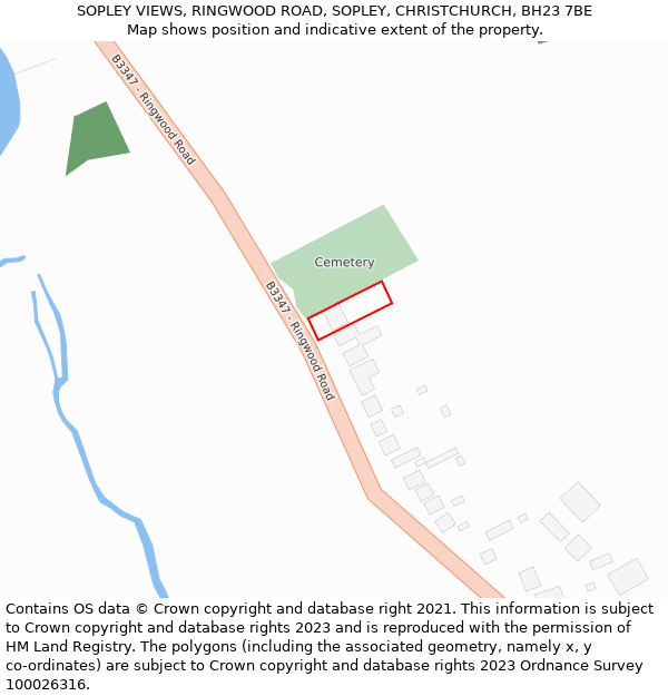 SOPLEY VIEWS, RINGWOOD ROAD, SOPLEY, CHRISTCHURCH, BH23 7BE: Location map and indicative extent of plot