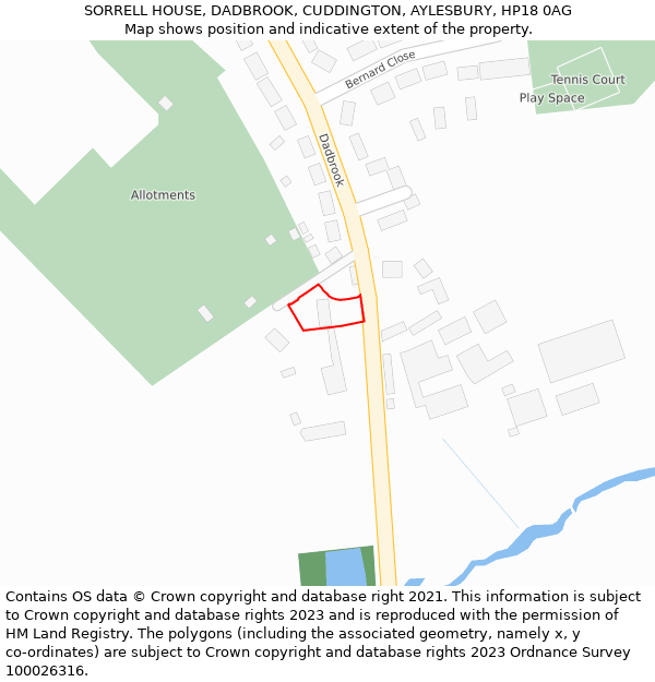 SORRELL HOUSE, DADBROOK, CUDDINGTON, AYLESBURY, HP18 0AG: Location map and indicative extent of plot