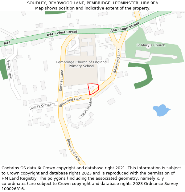 SOUDLEY, BEARWOOD LANE, PEMBRIDGE, LEOMINSTER, HR6 9EA: Location map and indicative extent of plot