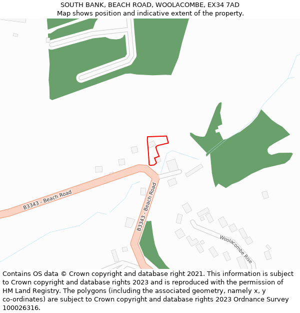 SOUTH BANK, BEACH ROAD, WOOLACOMBE, EX34 7AD: Location map and indicative extent of plot