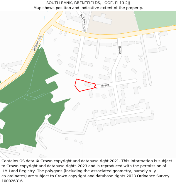 SOUTH BANK, BRENTFIELDS, LOOE, PL13 2JJ: Location map and indicative extent of plot