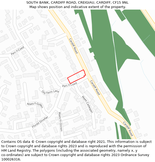 SOUTH BANK, CARDIFF ROAD, CREIGIAU, CARDIFF, CF15 9NL: Location map and indicative extent of plot
