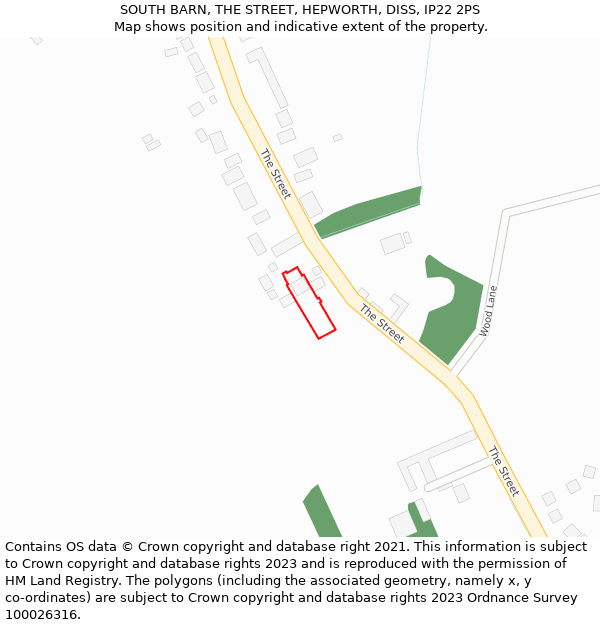 SOUTH BARN, THE STREET, HEPWORTH, DISS, IP22 2PS: Location map and indicative extent of plot