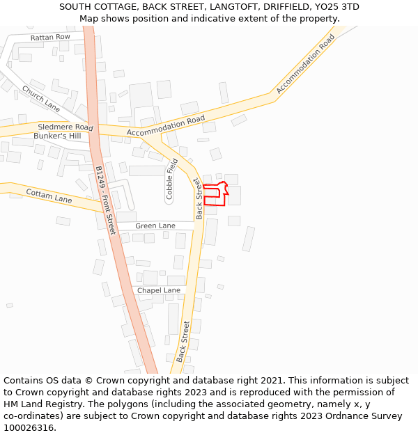 SOUTH COTTAGE, BACK STREET, LANGTOFT, DRIFFIELD, YO25 3TD: Location map and indicative extent of plot