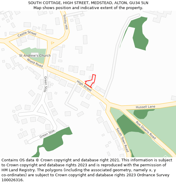 SOUTH COTTAGE, HIGH STREET, MEDSTEAD, ALTON, GU34 5LN: Location map and indicative extent of plot