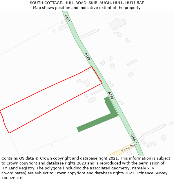 SOUTH COTTAGE, HULL ROAD, SKIRLAUGH, HULL, HU11 5AE: Location map and indicative extent of plot