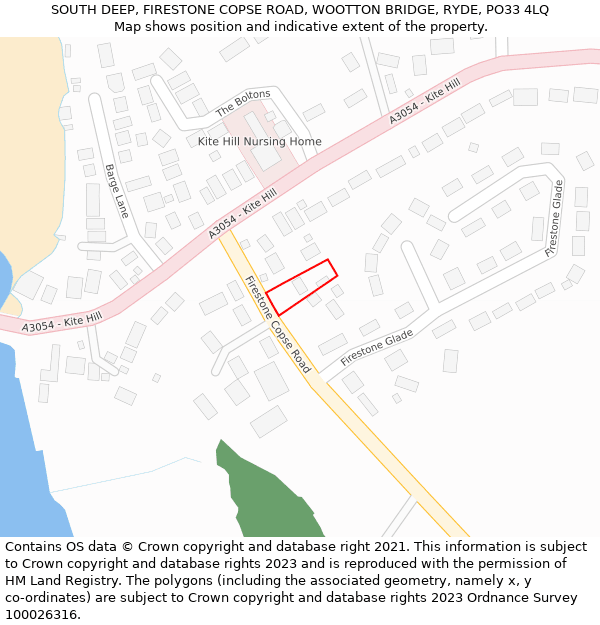 SOUTH DEEP, FIRESTONE COPSE ROAD, WOOTTON BRIDGE, RYDE, PO33 4LQ: Location map and indicative extent of plot