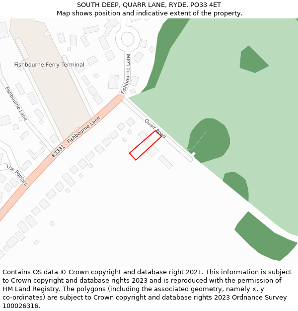 SOUTH DEEP, QUARR LANE, RYDE, PO33 4ET: Location map and indicative extent of plot