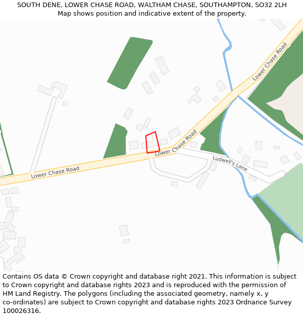 SOUTH DENE, LOWER CHASE ROAD, WALTHAM CHASE, SOUTHAMPTON, SO32 2LH: Location map and indicative extent of plot