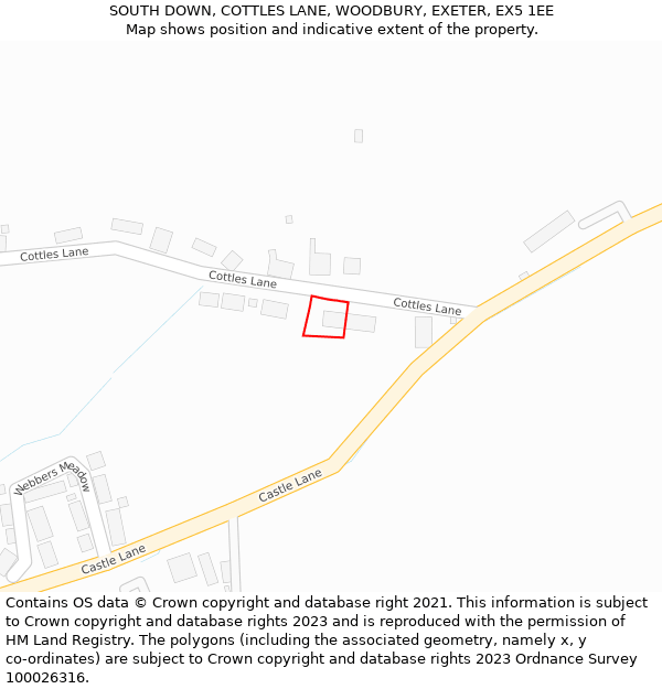 SOUTH DOWN, COTTLES LANE, WOODBURY, EXETER, EX5 1EE: Location map and indicative extent of plot