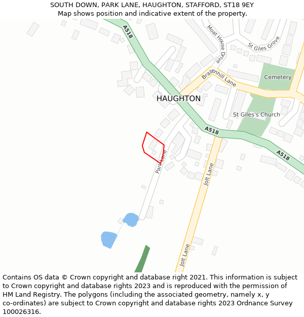 SOUTH DOWN, PARK LANE, HAUGHTON, STAFFORD, ST18 9EY: Location map and indicative extent of plot