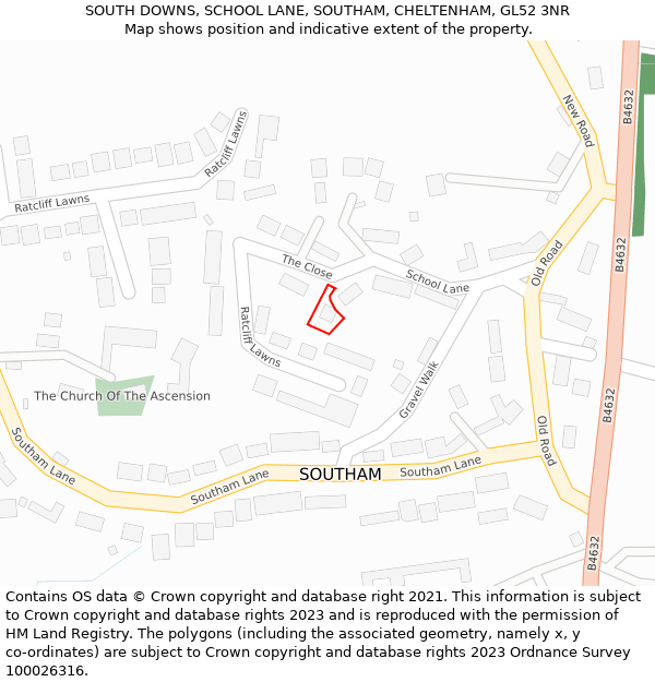 SOUTH DOWNS, SCHOOL LANE, SOUTHAM, CHELTENHAM, GL52 3NR: Location map and indicative extent of plot