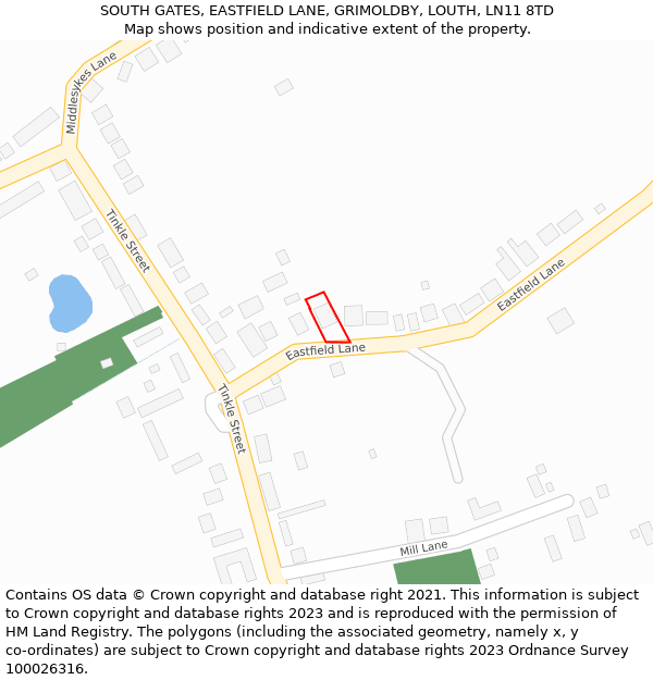 SOUTH GATES, EASTFIELD LANE, GRIMOLDBY, LOUTH, LN11 8TD: Location map and indicative extent of plot