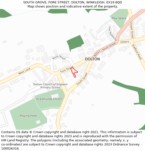 SOUTH GROVE, FORE STREET, DOLTON, WINKLEIGH, EX19 8QD: Location map and indicative extent of plot