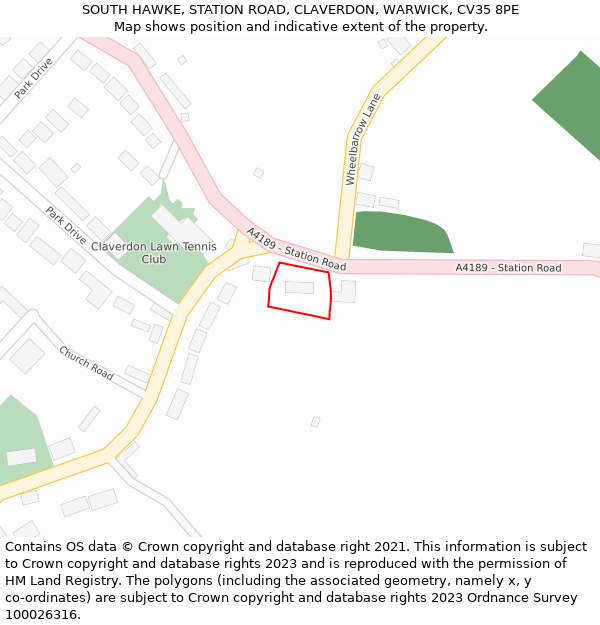 SOUTH HAWKE, STATION ROAD, CLAVERDON, WARWICK, CV35 8PE: Location map and indicative extent of plot