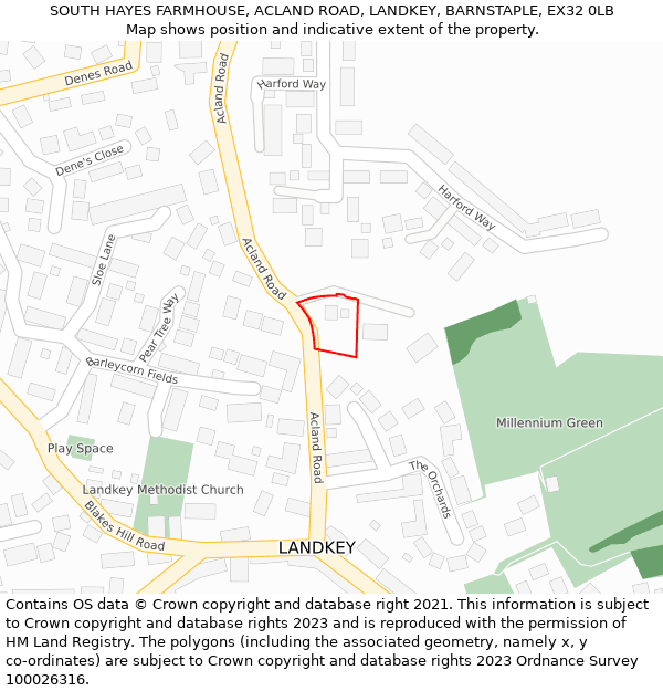 SOUTH HAYES FARMHOUSE, ACLAND ROAD, LANDKEY, BARNSTAPLE, EX32 0LB: Location map and indicative extent of plot