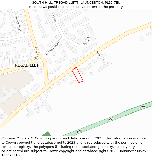 SOUTH HILL, TREGADILLETT, LAUNCESTON, PL15 7EU: Location map and indicative extent of plot