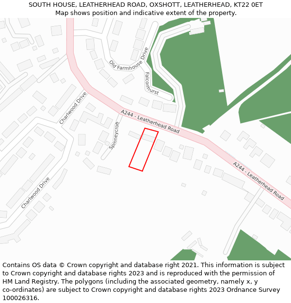 SOUTH HOUSE, LEATHERHEAD ROAD, OXSHOTT, LEATHERHEAD, KT22 0ET: Location map and indicative extent of plot
