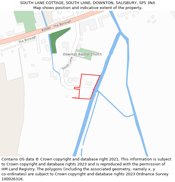 SOUTH LANE COTTAGE, SOUTH LANE, DOWNTON, SALISBURY, SP5 3NA: Location map and indicative extent of plot